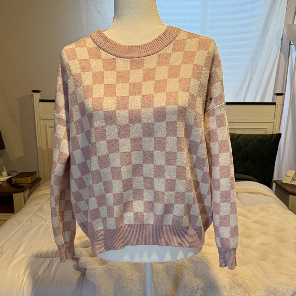 Pink and Cream Checkered Sweater